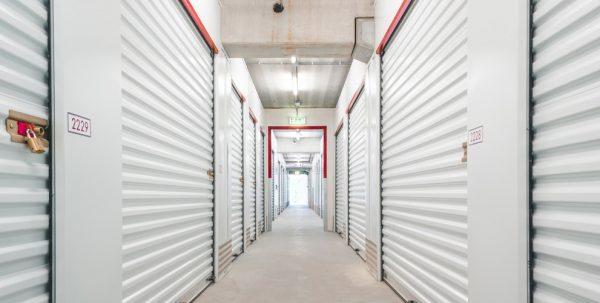 A storage facility hallway